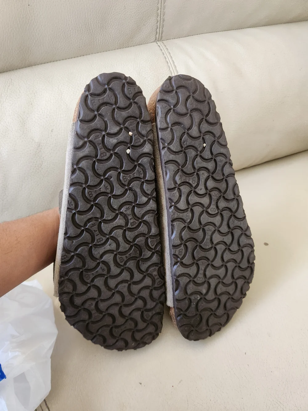 Birkenstock Men's Two-Strap Suede Sandals in Light Taupe